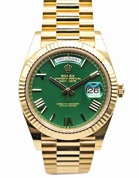 rolex gold presidential green face|rolex rose gold 40mm president.